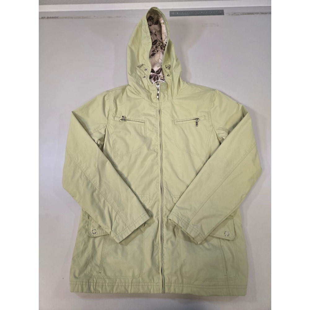 Free Country Radiance Womens Sage Green Hooded Floral Lined Rain Jacket Small